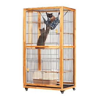 China Wholesale Breathable Luxury Villa Factory Cat Cage Indoor Cat House Four Layers Large Pet Cat Cages Multilayer Pine Space Import for sale