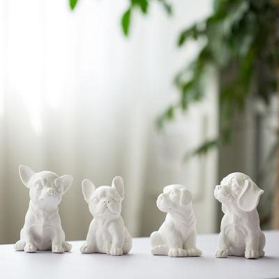 China New Design Decor Bulldog Statue Dog Statue Sculpture Desk Ornaments Premium White Animal Ceramic Home Office Accessories for sale