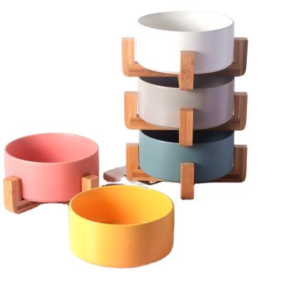 China Viable Manufacturer Wholesale Multi Colors Wooden Frame Pet Cat Dog Bowl Ceramic for sale