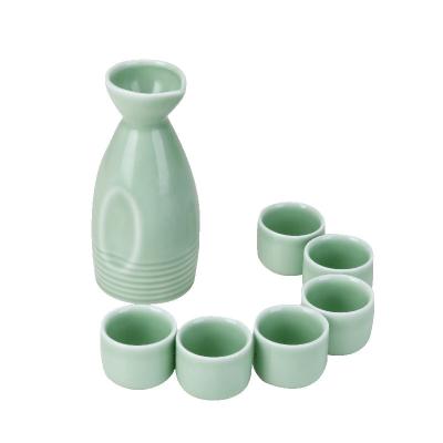 China Wholesale Disposable Sake Bottle and Six Cups Japanese Ceramic Wine Set for sale