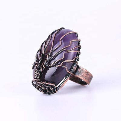 China Hot Selling Multi Style Women Adjustable Ring Women's Hot Selling Jewelry Solitaire Natural Stone Winding Tree Tree of Life for sale