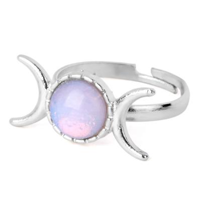 China Natural Gemstone Adjustable Size Customized Fashionable Crescent Moon Ring Silver Ring Jewelry Small Stone 5g for sale