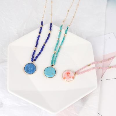 China Customized Geometric Alloy Material Geometric Round Long Fashion Jewelry Women Stone Necklaces for sale