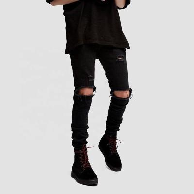 China High Quality Breathable Mens Jeans Latest Designs Popular Hole Patchwork Ripped Stretch Slim Black For Men for sale