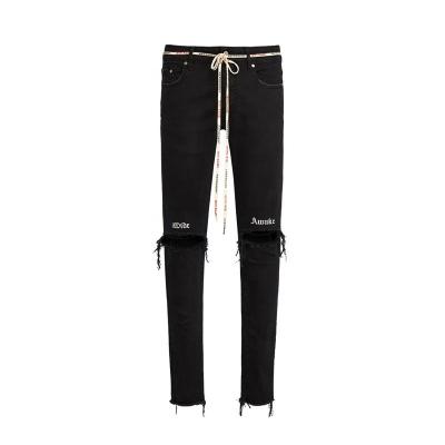 China Breathable 2022 New Design Ripped Letters Embroidered Black Stretch Jeans For Men for sale