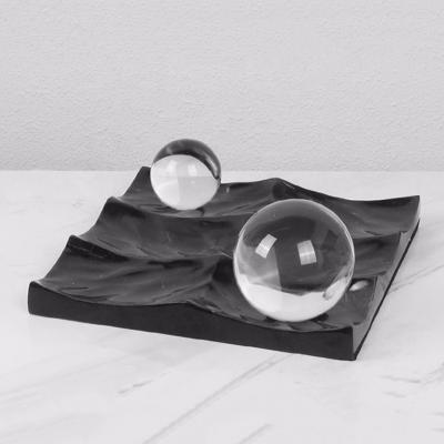 China Creative Luxury Light Luxury Crystal Ball Wave Marble Serving Tray Home Decor for sale