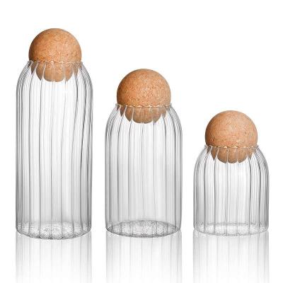 China 3Pcs/Set Food Storage Stored Glass Jars With Lid Wooden Ball Storage Containers Glass Jar Set for sale