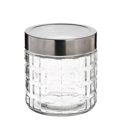 China Stocked glass material and feature eco-friendly soda lime glass storage jar with stainless steel lid for sale