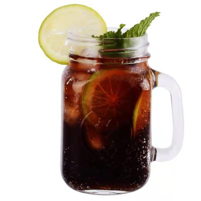 China Stored Empty Iced Drinks Maker 16oz Drinking Glass Mason Jar With Lid Handle for sale