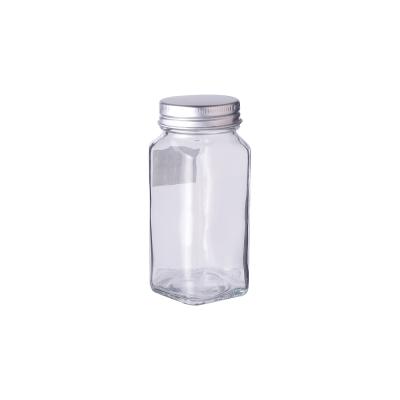 China Stored 4oz Square Spice Storage Container Glass Seasoning Bottles Spice Glass Jar With Shaker for sale