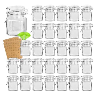 China 4OZ 100ml Food Square Kitchen Storage Clear Top Glass Cookie Spice Clip Jar Set With Glass Lid for sale