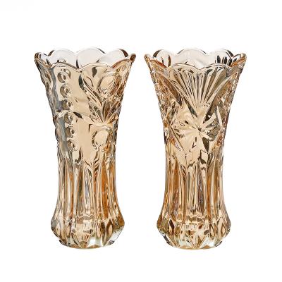 China Tall Amber Glass Vase Transitional Home Decor Vase for sale