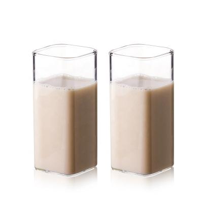 China Wholesale Square 350ml Drinking Water Glass Cup Transparent Drinking Straight Cup Cup For Juice Milk Tea for sale