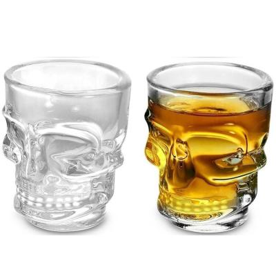 China Wholesale Stocked Glass Cups Price Skull Tequila Clear Main Empty Bulk Shot Glass 50ml Mini Glass Liquor Spirits Wine for sale