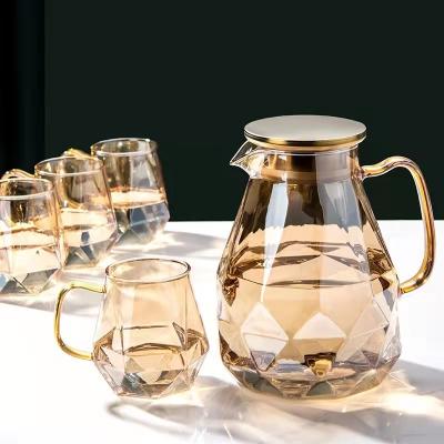 China Factory High Borosilicate Glass Teapot Set Beverage Set Stored Water Jug With Cup And Stand for sale