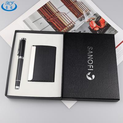 China New Arrival Carbon Fiber Business Gift Pen Set Pen Name Card Holder Material Gift Box for sale