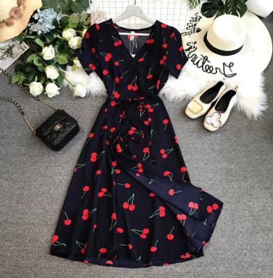 China Latest Design Anti-Static Korean Floral Printing Square Neck HSD Short Sleeve Elastic Short Sleeve Maxi Long Casual Plus Dresses for sale