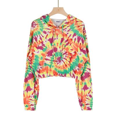 China 2021 New OEM Fashion Stylish Tie Dye Breathable V-Neck Summer Designed Comfortable Girls Crop Hoodies for sale