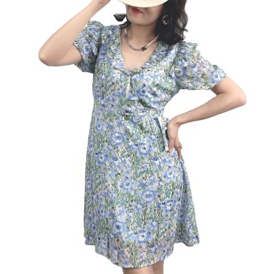 China Factory Price Floral Print Logo Long Sleeve Vintage Party Women's Formal Dresses Disheveled Elegant Custom Made Holiday Anti-static Mini Dresses for sale