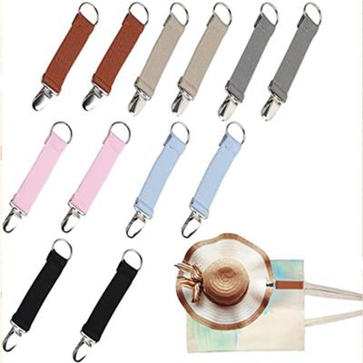 China Polyon silk plus elastic + metal Hot sale Hat Clip for Travel on Bag Backpack Luggage Hat Travel Case Hat Holders Elastic Clips Outdoor Travel Accessories for sale