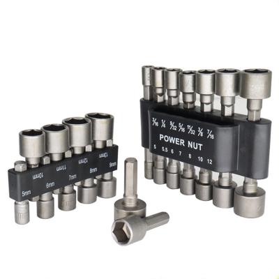 China Carbon steel Hot sale 14pcs Power Nuts Driver Drill Bit Tools Set Metric Socket Wrench Screw 1/4'' Driver Hex Keys for sale