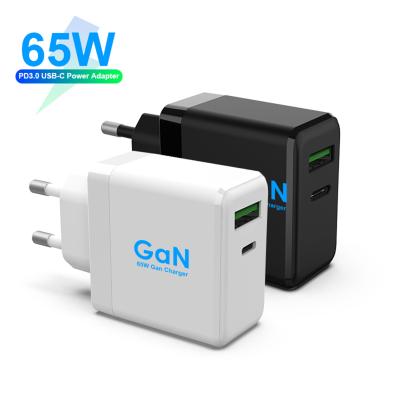 China Mini Mobile Phone GaN Dual Ports USB-C PD+QC3.0 Charger Wall 65W Charger Adapter With CB kc PSE CE Approved for sale