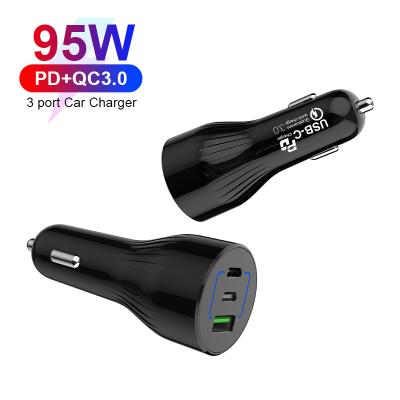 China Type-C Mobile Phone 3 Ports Palladium 65W + USB QC18W Mobile Car Charger For MacBook Laptop Fast Charging for sale