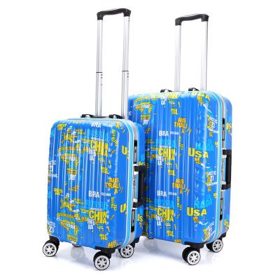 China New And Popular Design Full Logo Printing Aluminum Frame Trolley Bag Set Suitcase PC Luggage For Travel for sale