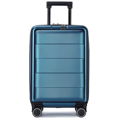 China New and Popular Design Hot Sales Hard Shell PC Suitcase Rolled Carry-on Luggage Front Pocket Laptop Trolley Luggage Bag for sale