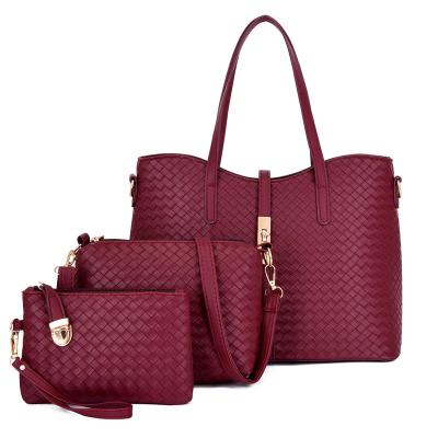 China Fashion Women Fashion Luxury PU Leather Lady Shoulder Women 3 Pieces Branded Purses And Handbag Set for sale