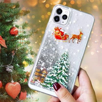 China Pro X XR XS Max Christmas Quicksand Liquid Transparent Max Selling Cartoon Santa Claus Phone Case For iPhone 13 Cover Hot Shockproof for sale