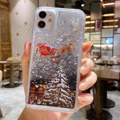 China Hot Sale Christmas Tree Design Phone Case Shockproof Christmas Gift For Woman Girl With Quicksand Design For iPhone 13 Pro Max for sale