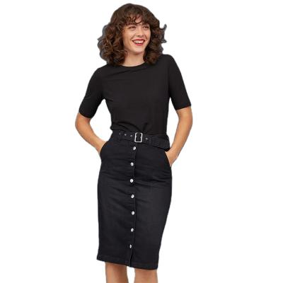 China New Women Plus Size Fashion Black Button High Low Waist Denim Knee Length A Skirt for sale