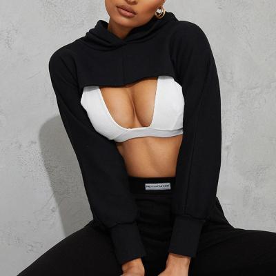 China Custom logo women's anti-pilling crop top wholesale high quality long sleeve layer over a bralette crop top hoodie for sale