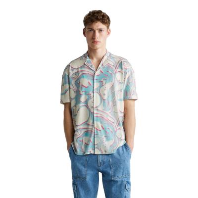 China Custom Made Breathable Hot Sale Mens Hawaiian Cuban Collar Printed Short Sleeve Knit Shirt for sale