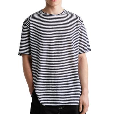 China Anti-pilling Hot Sale Men Round Neck Over Size Canvas Striped Short Sleeve T-shirt for sale