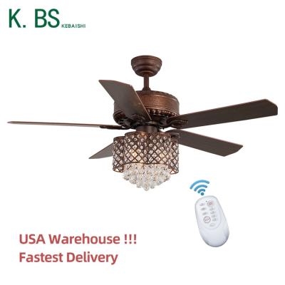 China Crystal Hotel Home Remote Luxury Decorative Modern 5 Blades Plywood Chandelier Ceiling Fans for sale