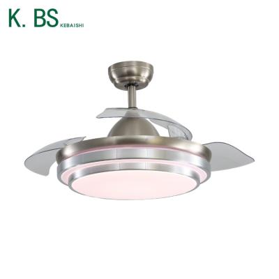 China Family Expenditure Suspended Iron ABS Decorative Indoor Retractable Fan Remote Control Led Ceiling Light for sale