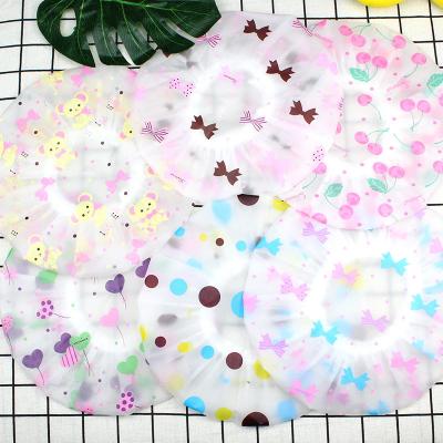 China Plastic bow printing waterproof plastic hotel beauty salon household peva shower cap shampoo female shower cap for sale