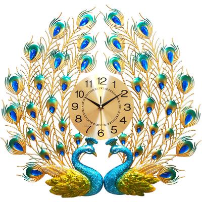 China Modern 3D Wall Clocks Battery Operated Art Clock Peacock Wall Clock Modern Century Silent Metal Peacock for sale