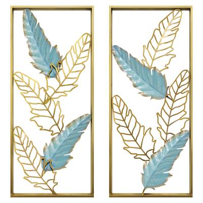 China 2021 style metal wall decorative wall art modern european living room feather porch metal wall wrought iron for sale