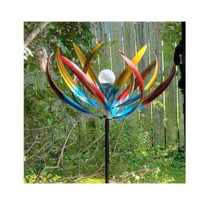 China Hot Selling Elegant Tulip Wind Spinner Solar Powered from Amazon Color-changing Metal Garden Windmill Lightweight Solar Multicolor Wind Spinner for sale