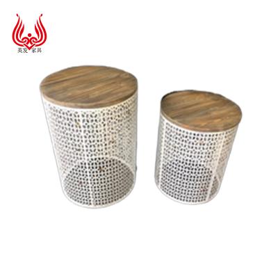 China Modern Cylindrical Wooden Metal Wire Seat Stool Furniture for sale