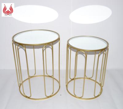 China Wholesale Luxury Mirror 2 Accent Living Room Gold Metal Wire Side Table Top Coffee Table YINFA Industrial Set for sale