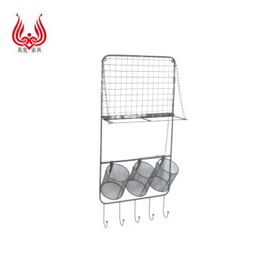 China High Quality Multifunctional Sustainable Metal Storage Rack Wall Shelf With Hooks for sale