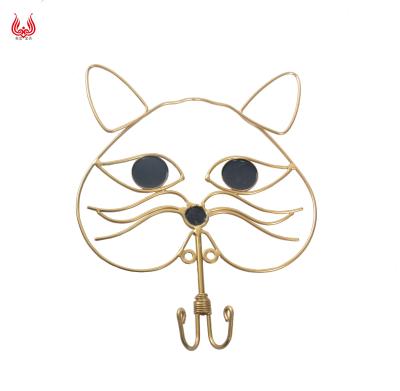 China YINFA Gold Metal Wire Cat Hollow Design Double Hooks Wall Hook Coat Hat Hanger Viable Wall Mounted for sale