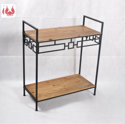 China Home Organizer Stored Storage Holder 2 Tier Metal Frame Decoration Rack Wooden Home Kitchen Display Storage Rack for sale