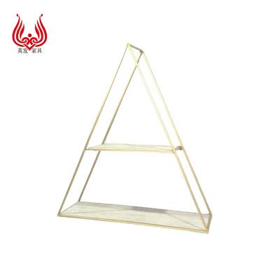 China Wholesale custom metal and wood storage wall decor living room furniture two tiered triangle wall shelf decorations for sale