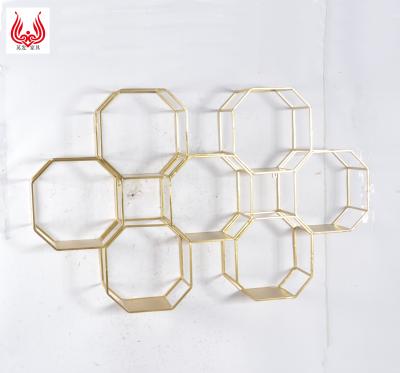 China Wholesale Multifunctional Octagon Design Metal Storage YINFA Gold Wall Shelf Storage Floating Wall Mounted Shelves for sale