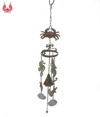 China Europe OEM Antique Metal Cast Iron Marine Animal Wind Chimes Wrought Hanging Bell for Garden Decoration for sale